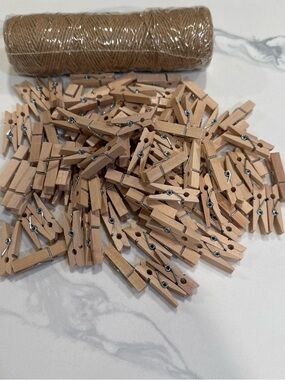 Source Unknown Natural Wood Mini Clothespins with Twine